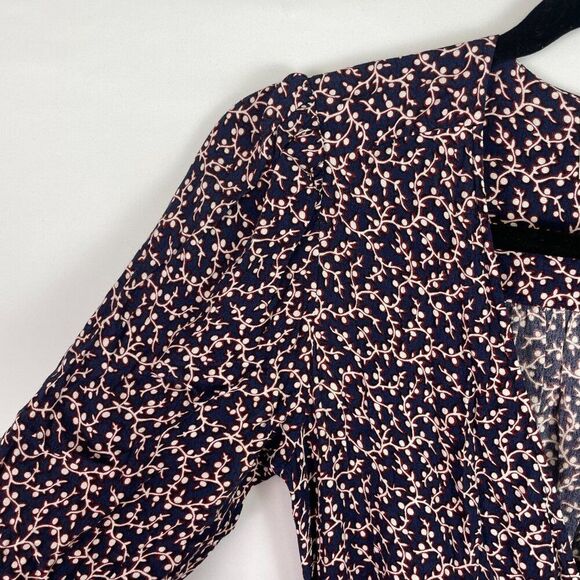 ba&sh Gin Long Sleeve Wrap Midi Dress In Marine Navy Blue Red XS - Picture 6 of 9